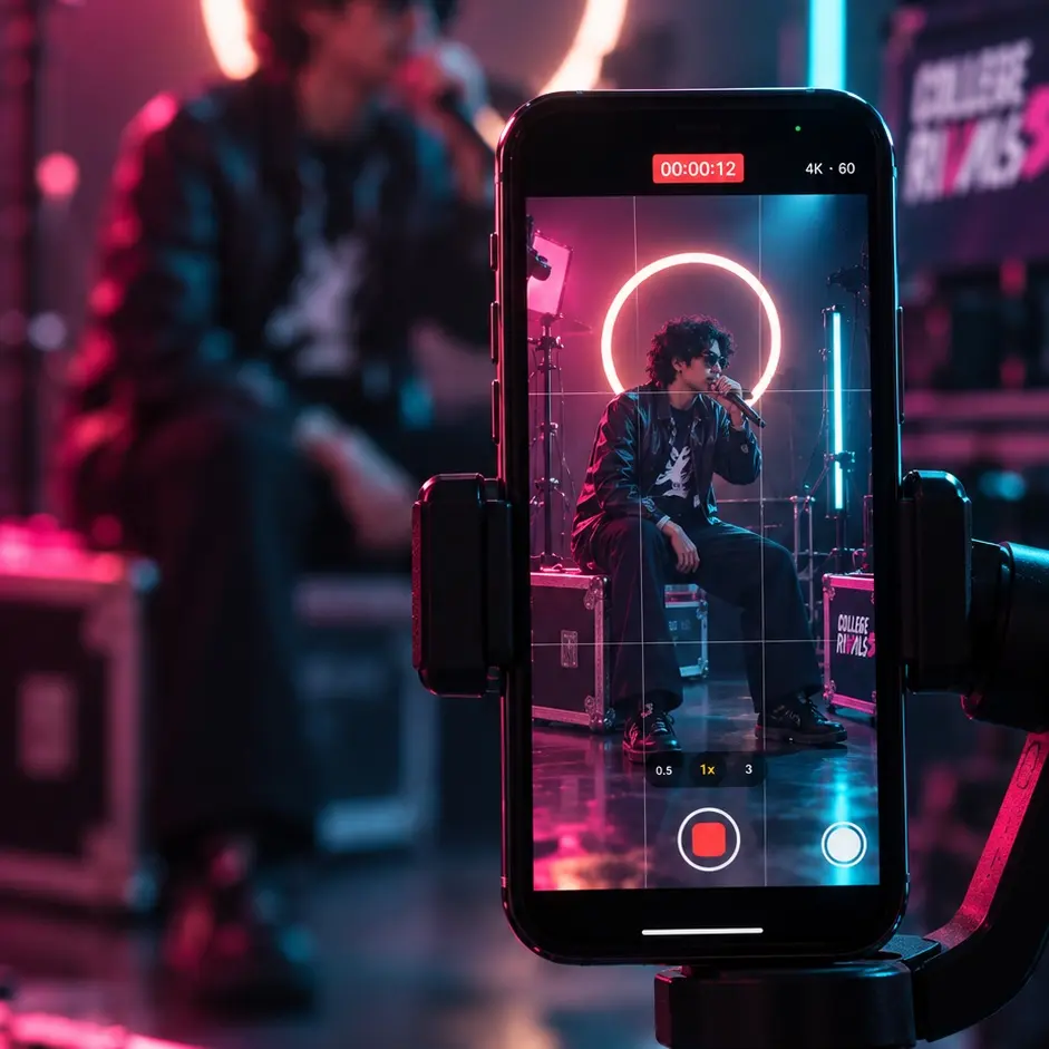 Filming a College Rivals performance on a phone gimbal